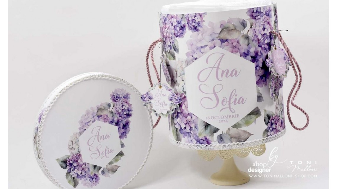 Trusou botez cu hortensii mov si verzi Hydrangea 15